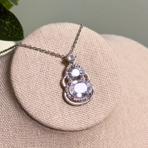 Swarovski Crystal Two Stone Drop Necklace - Picture 2 of 7